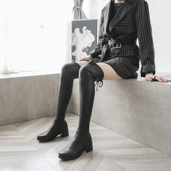 

Women Boots Black Over the Knee Boots Sexy Female Autumn Winter lady Thigh High Boots Large Size 44