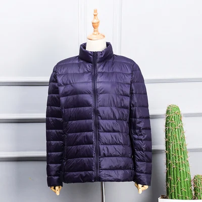navy blue stand coll Женская куртка с капюшоном, легкая повседневная куртка с утиным пухом, зимняя одежда, большие размеры, белый цвет - Цвет: navy blue stand coll