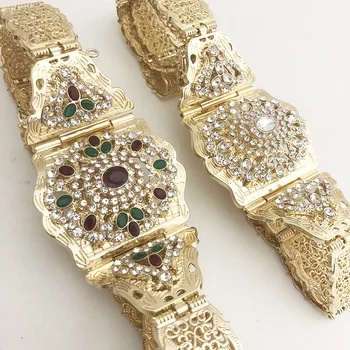 

Traditional Moroccan Bridal Rhinestone Belts Caftan Cloth Waist Belts for Women Arabic Wedding Belts Luxery Golden Belts