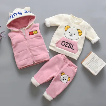 

Cute bear Baby Girl Clothing Set, winter Thick warm baby boys 3pcs set Infant Clothes Newborn Clothes Bebes Outfits