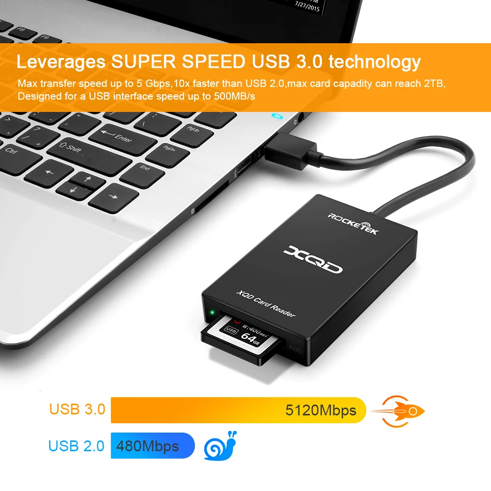 Rocketek USB3.0 кард-ридер для XQD SD работает одновременно чтение карт памяти для sony серии M/G для Win 10/Mac OS компьютера