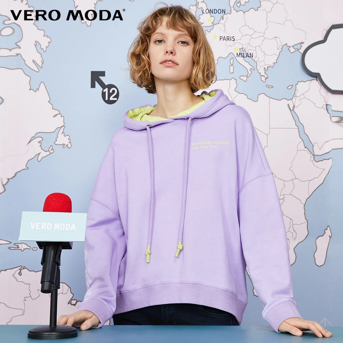 Viola Vero Moda Новая Женская Толстовка свободного кроя с буквенным принтом на манжетах из хлопка | 319333522 - Цвет: Viola