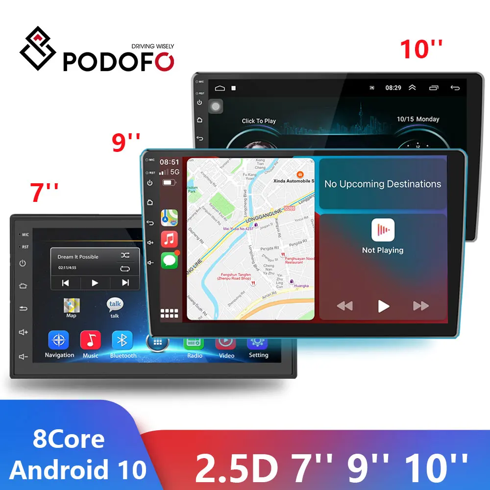 Мультимедийная магнитола Podofo Автомобильная система на Android 7 9 10 дюймов 8 + 128 для