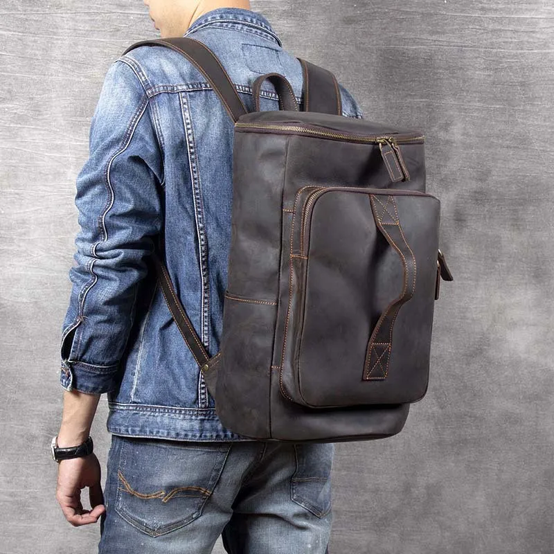 

Retro simple men's genuine leather backpack natural cowhide large-capacity backpack men's all-match bucket bag travel bag