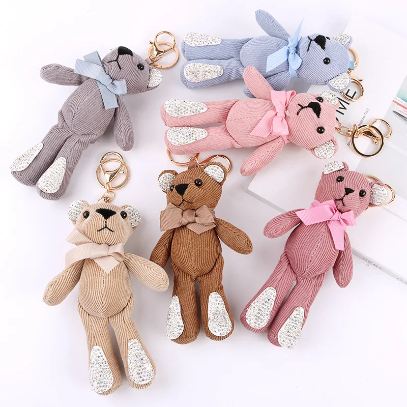 Мультфильм ткань брелок лук полосы плюшевый медведь кукла студентов подарок для пары сумочка кулон