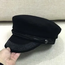 Японская шляпа осень и зима дикая шапка модная кружевная восьмиугольная шапка шерстяной плоский берет топ темно-синяя шапка женская волна