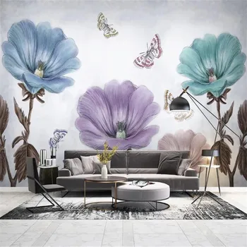 

Large 3D wallpaper mural custom hand-painted Nordic modern flower butterfly TV sofa background wallpaper mural