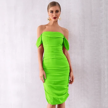 

Adyce 2020 New Fashion Women Club Dress Vestidos Off The Shoulder Celebrity Party Dress Sexy Draped Strapless Lace Bodycon Dress