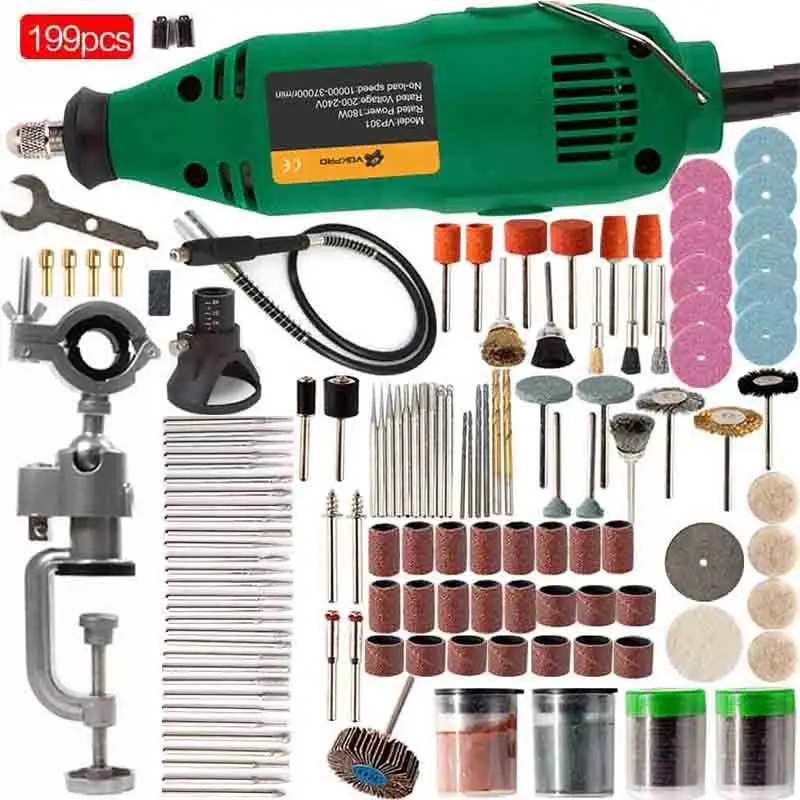 Green 199pcs Мини Dremel электрические сверла Инструменты С Гибким Валом Аксессуары сверло электроинструменты гравер мощность для гравировки сверления - Цвет: Green 199pcs
