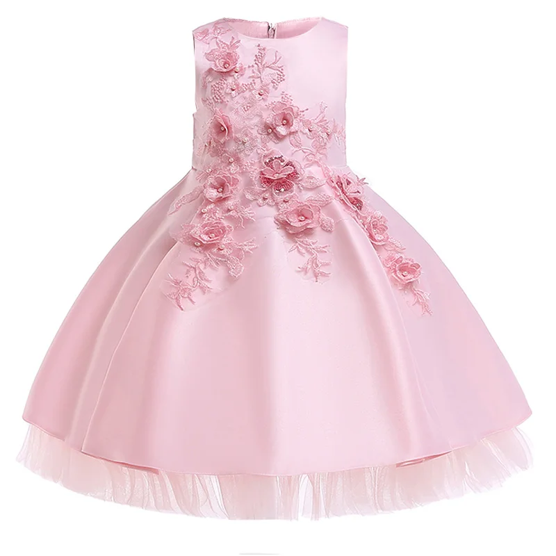 Платье с вышивкой для девочек; Детские платья с золотыми бусинами и цветами для девочек; платье принцессы; Вечерние платья из тюля для девочек; vestidos - Цвет: D0952Pink