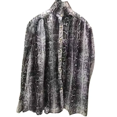 COLOREE, осенняя женская блузка с длинным рукавом, красный/черный/коричневый, в полоску, со змеиным узором, блузка, элегантные, однобортные, шикарные топы - Цвет: Черный