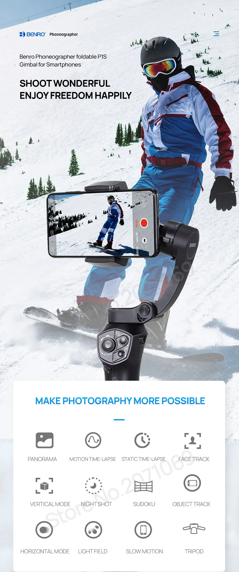 Benro P1s/P1 3 оси ручной карданный смартфон стабилизатор для iPhone X huawei P20 samsung Gopro PK Snoppa Atom DJI OSMO Mobile 2