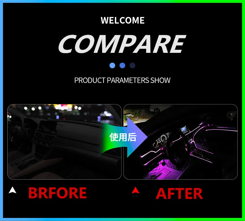  10 in 1 RGB LED 10M Car Interior Decorative Atmosphere Light Sound Active EL Neon Strip Lamp Multic - 4000324845930