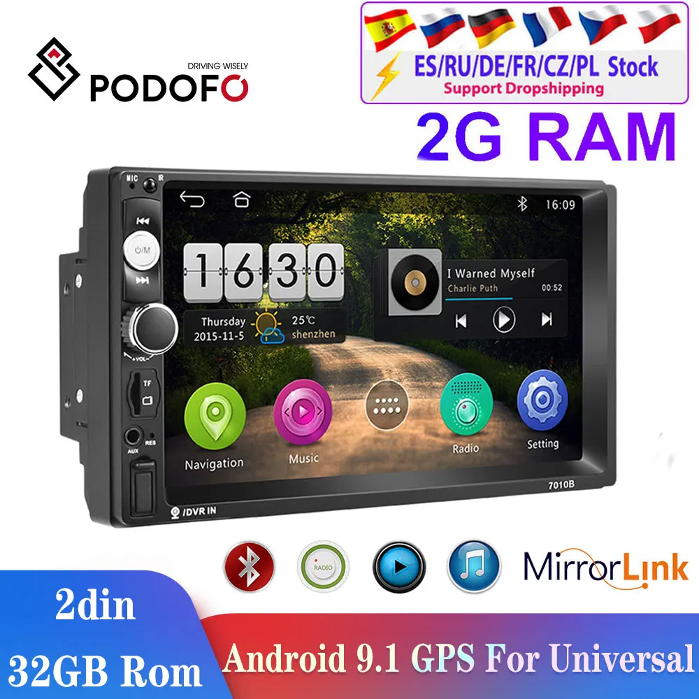 Podofo 2din автомобильный Радио Android мультимедийный плеер Авторадио GPS для Volkswagen Nissan Hyundai Kia Toyota