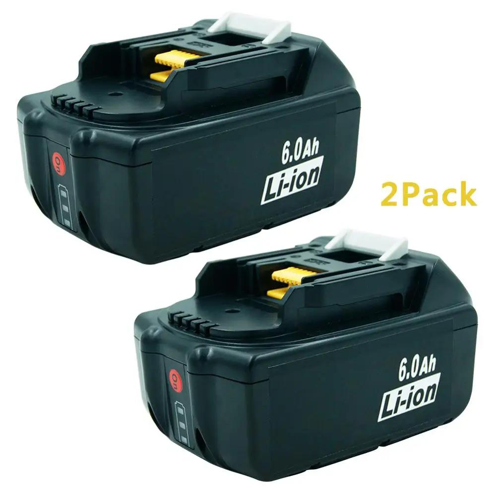 

2 pack BL1860 18V 6000mAh Rechargeable Li-ion Battery for Makita Power Tools 194309-1 BL1815 BL1830 BL1840 LXT400 LED Light