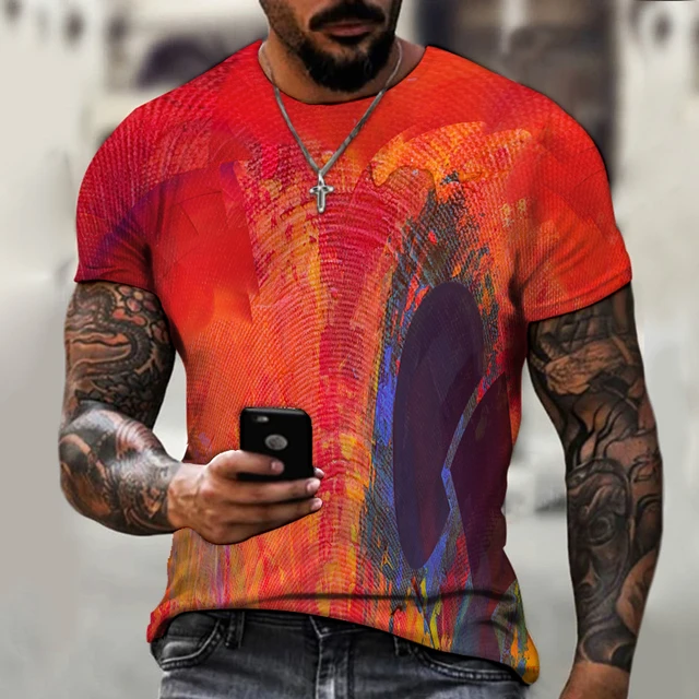 2022 Summer New Fashion Trend Street Men's Clothing, 3d Printing Abstract Art, Street Hip-hop Style Loose Casual Short Sleeves CTZ2330