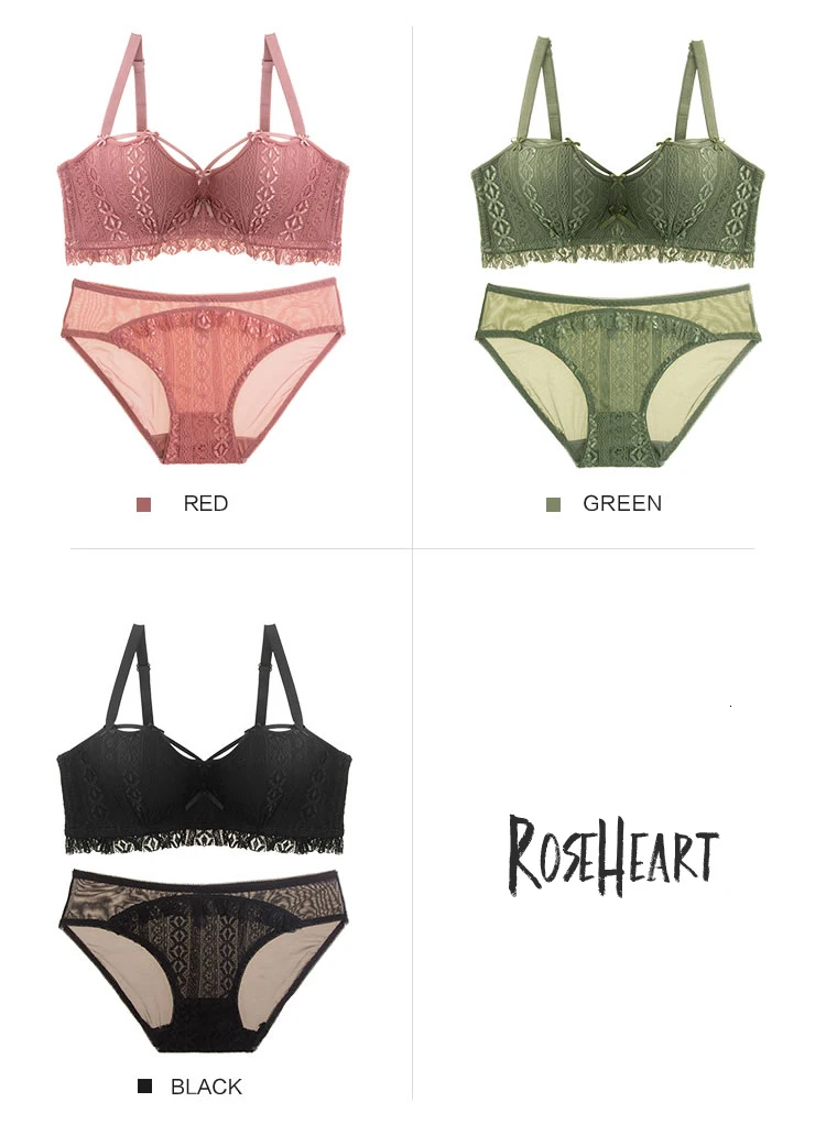 Roseheart, женские модные красные сексуальные комплекты нижнего белья, беспроводные кружевные хлопковые трусики, бюстгальтеры с пуш-ап эффектом, комплекты нижнего белья A B 36 38
