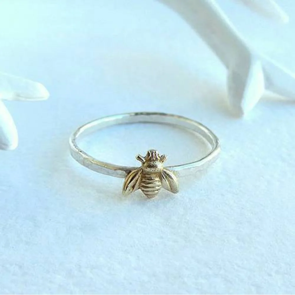 1 шт простой крошечный Чистый золотой цвет сплав пчела палец кольца золото молотый группа укладки кольца украшения на свадьбу, годовщину - Окраска металла: Gold