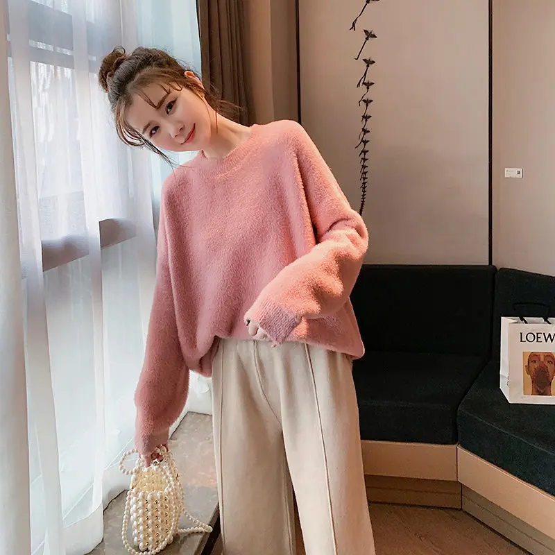 pink sweaters Свободный пуловер ярких цветов, женский свитер на осень и зиму, женский свитер мягкого размера плюс, вязаный свитер C5979 - Цвет: pink sweaters