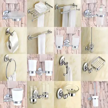

Chrome Brass Wall Mount Bathroom Accessories Set Towel Bar Shelf Soap Dish Robe Hook Toilet Paper Holder Toothbrush Holder a005