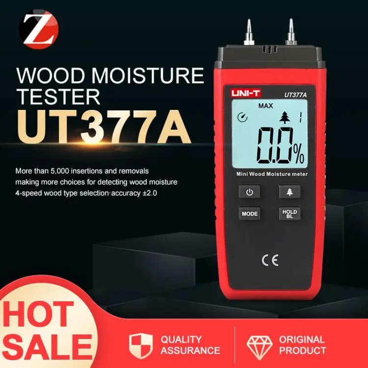 

Digital Wood Moisture Meter UT377A Hygrometer Humidity Tester LCD Backlight for Paper Plywood Wooden Materials