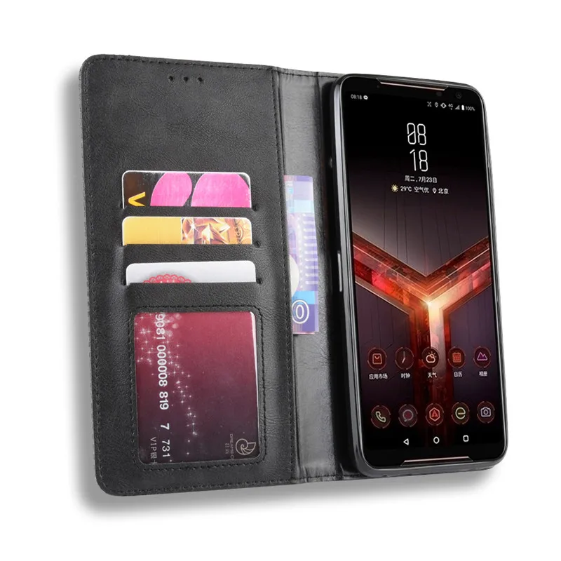 Чехол для Asus ROG Phone II ZS660KL, роскошный кожаный чехол с откидной крышкой, чехол с подставкой для карт, чехлы для телефонов Asus ROG phone II Phone 2