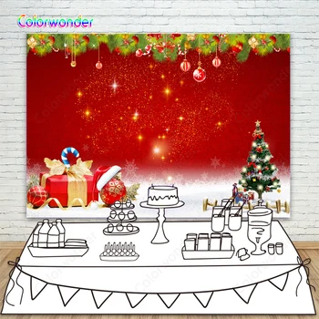 

Red Christmas Photography Backdrops Snowflake Xmas Ball Happy New Year Family Party Decoration Background for Kids Pictures