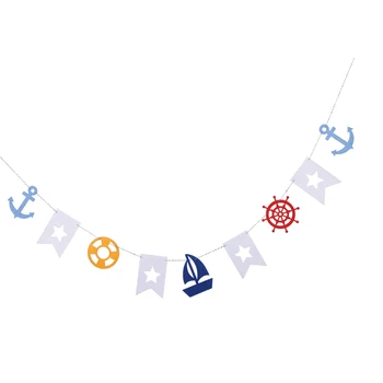 

Nautical Sailing Themed Pennant Party Flags Garland Banners Felt Hanging Garland Bunnting Banner for Baby Room Decoration