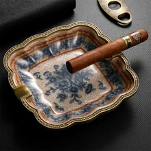 

Luxury Cigar Ashtray Ceramic Cigarette Saucer Bronze Bordered Cigar Ashtray 2 Slot Beautiful Cigar Ashtray Holder Household