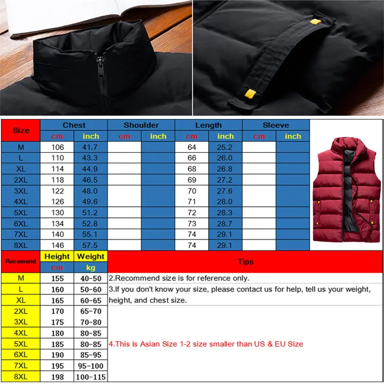 8XL Vest Coat Men 2019 Autumn Male Sleeveless Jacket Coat Winter Warm Waistcoat Padded Down Vest Men Brand MuLS Cloths Plus Size 25