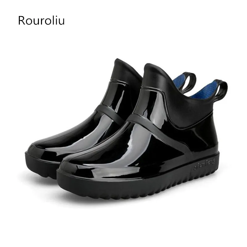 Rouroliu Women Ankle Rain Boots Autumn Non-Slip Waterproof Water Shoes Woman Rainboots Solid Color RB272 | Обувь
