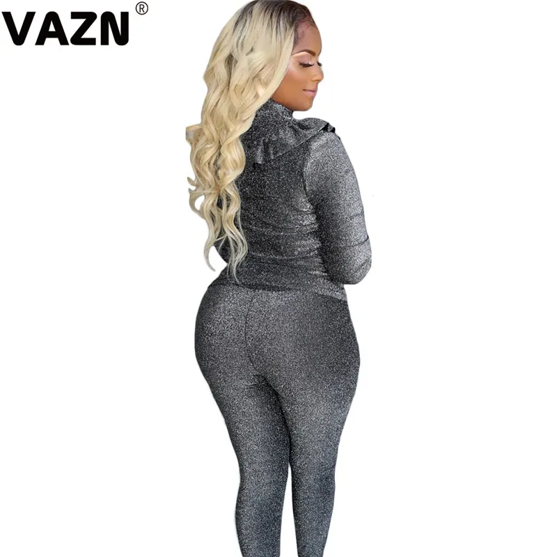 VAZN ASL6209 сексуальный костюм, свободный, мягкий, формальный, модный, однотонный, 3 цвета, длинный рукав, длинные штаны, эластичный Женский комплект из 2 предметов