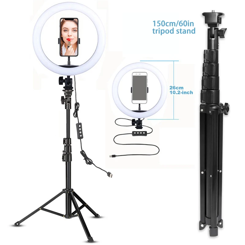 10in Ring Light Plus Светодиодный кольцевой светильник 10 дюймов с треногой, штатив для селфи, кольцевой светильник, лампа для видеосъемки Для Youtube, макияж, видео, живой светильник, съемка - Цвет: 10in Ring Light Plus