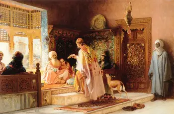 

3 Hand Painted Art Paintings by College Teachers - The Messenger Arabic Frederick Arthur Bridgman - Oil on Canvas