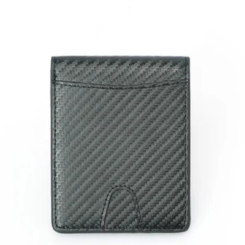 

Men Black Carbon Fiber-Look RFID Slim Casual Cards Holder with 2 Clear Windows for Driver License Best Sale-WT
