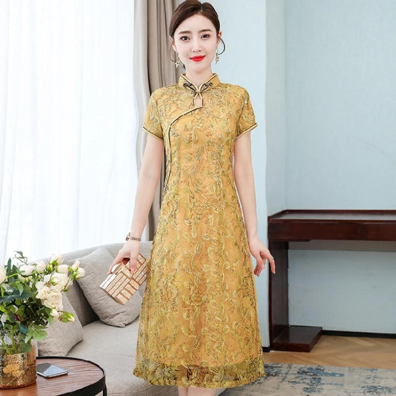 Cheongsam летнее платье Новый китайский стиль винтажные темпераментные шелковые