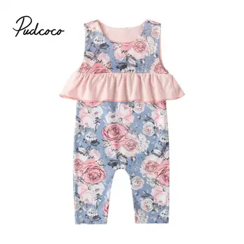 

2020 New Newborn Baby Girls Romper Rose Flower Printed Sleeveless Summer Cotton Romper Kid Jumpsuit Playsuit Outfits Clothing