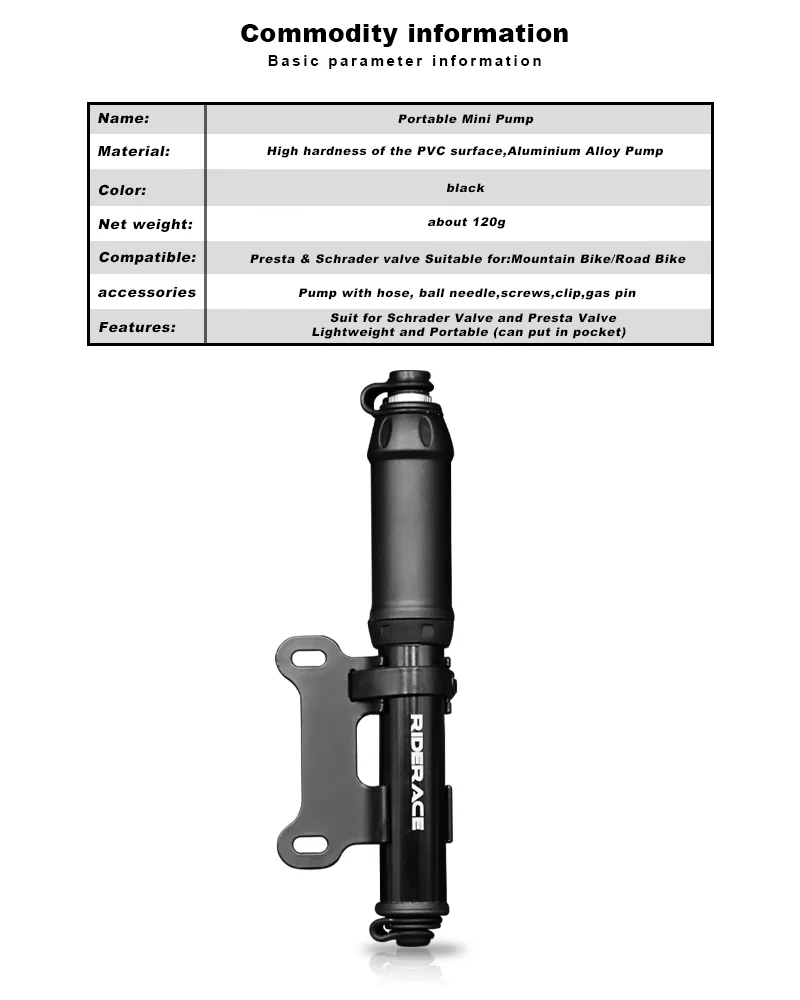 Description Picture 2 of itemBicycle Pump Portable Bike Mini Hand Air Pump For Road Cycling Inflator Presta Schrader Valve Hose Pumps MTB Cycle Accessories