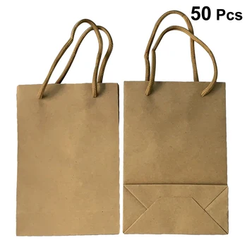 

50pcs Kraft Paper Bag With Handle Shopping Brown Kraft Paper Bags For Packing For Party Birthday Wedding Christmas Gift Bags