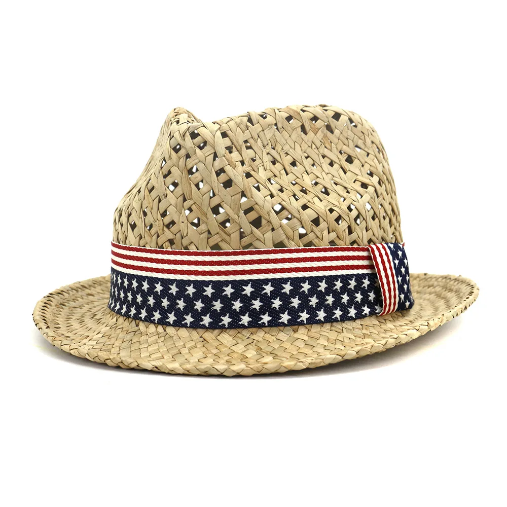 

Sun Hat Panama Women Summer Beach Straw Flag Ribbon Breathable Holiday UV Protection Outdoor Cap Accessory For Lady