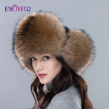 

Imported fur hats for women winter whole fox/raccoon fur cap with real leather crown new pop high quality unisex bomber hat