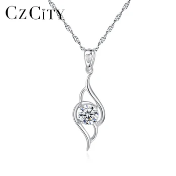 

CZCITY Evil-Eye Shape 925 Sterling Silver Pendant Necklace for Women Bride Clear CZ Stone Fine Jewelry for Dating Wedding SN0701