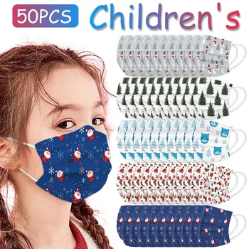 

Kids Face mask Christmas Pattern Anti-dust Mouth mask Cute Printing Children Disposable Mask Industrial 3-layer Face mask 50pcs