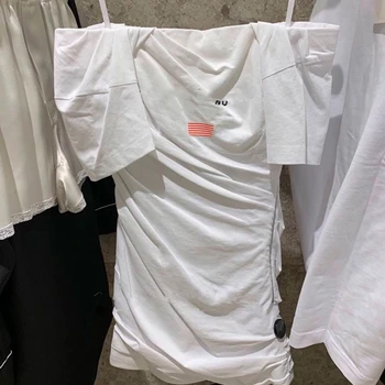 

Summer woman white party dress sexy one-shoulder slim dress holiday leisure off-shoulder elegant luxury brand letter dress