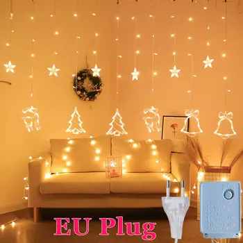 

LED Christmas Lights Holiday Fairy String Curtain Lights Xmas Tree Deer Stars Garland Lighting Window Indoor Home Decor Lamp