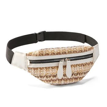 

Waist Bag for Women Travel Waist Fanny Pack Holiday Money Belt Wallet Straw Mini Pouch Fashion Summer Chest Bag Color Mixing