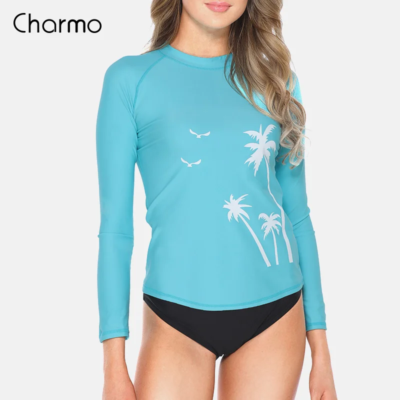 BLU Charmo женская рубашка Рашгард с длинным рукавом Купальник Рубашки UPF50+ кокосовое дерево купальники УФ-защита Рашгард Топ рубашка для серфинга - Цвет: BLU