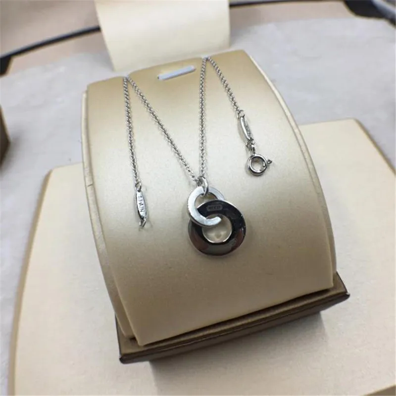 

TIF 925 sterling silver necklace, 1:1 creative round buckle classic logo. Glamour original girl gift free shipping