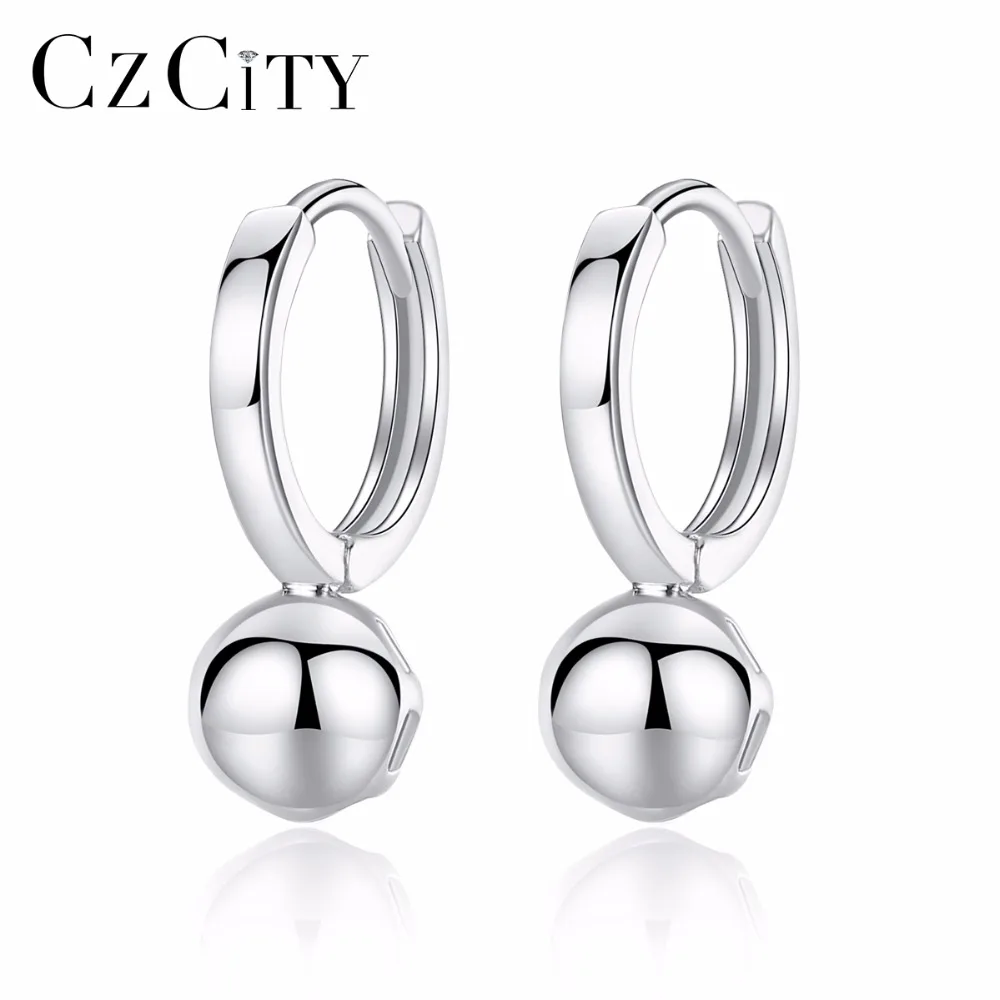 CZCITY круглый 925 серебряные серьги кольца с шариком реальные стерлингового серебра