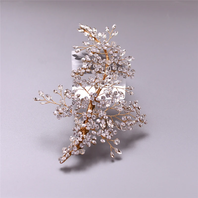 right YouLaPan HP253-G Gold wedding headpieces Exquisite Rhinestone Bridal Headband Stuning floral headpieces bridal hair pins - Цвет: right
